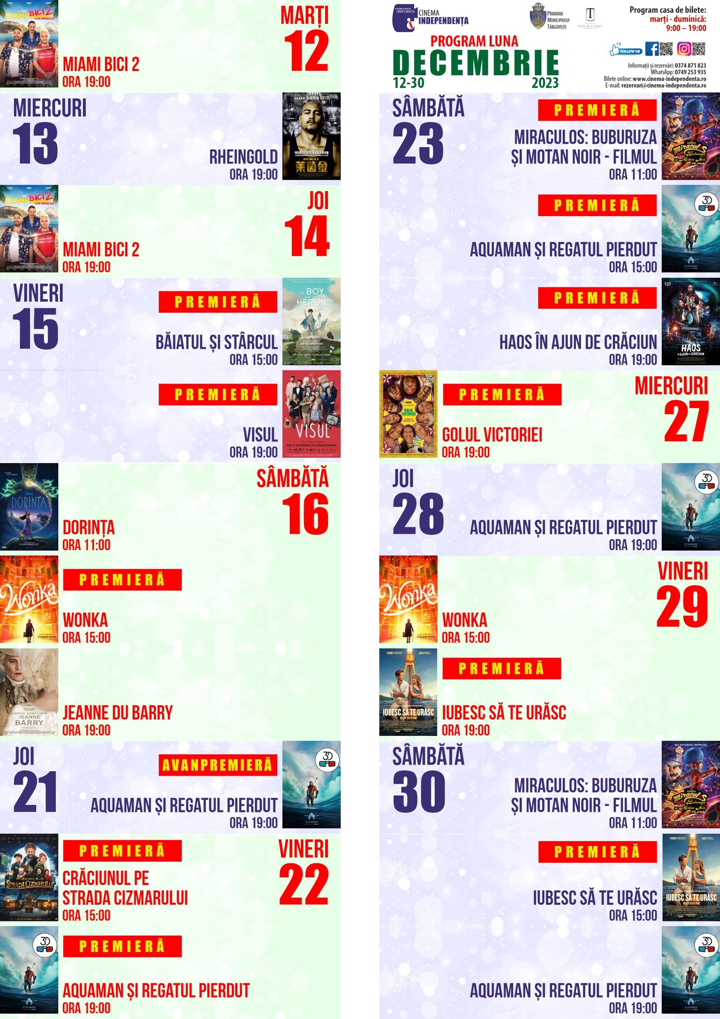 program cinema Independența