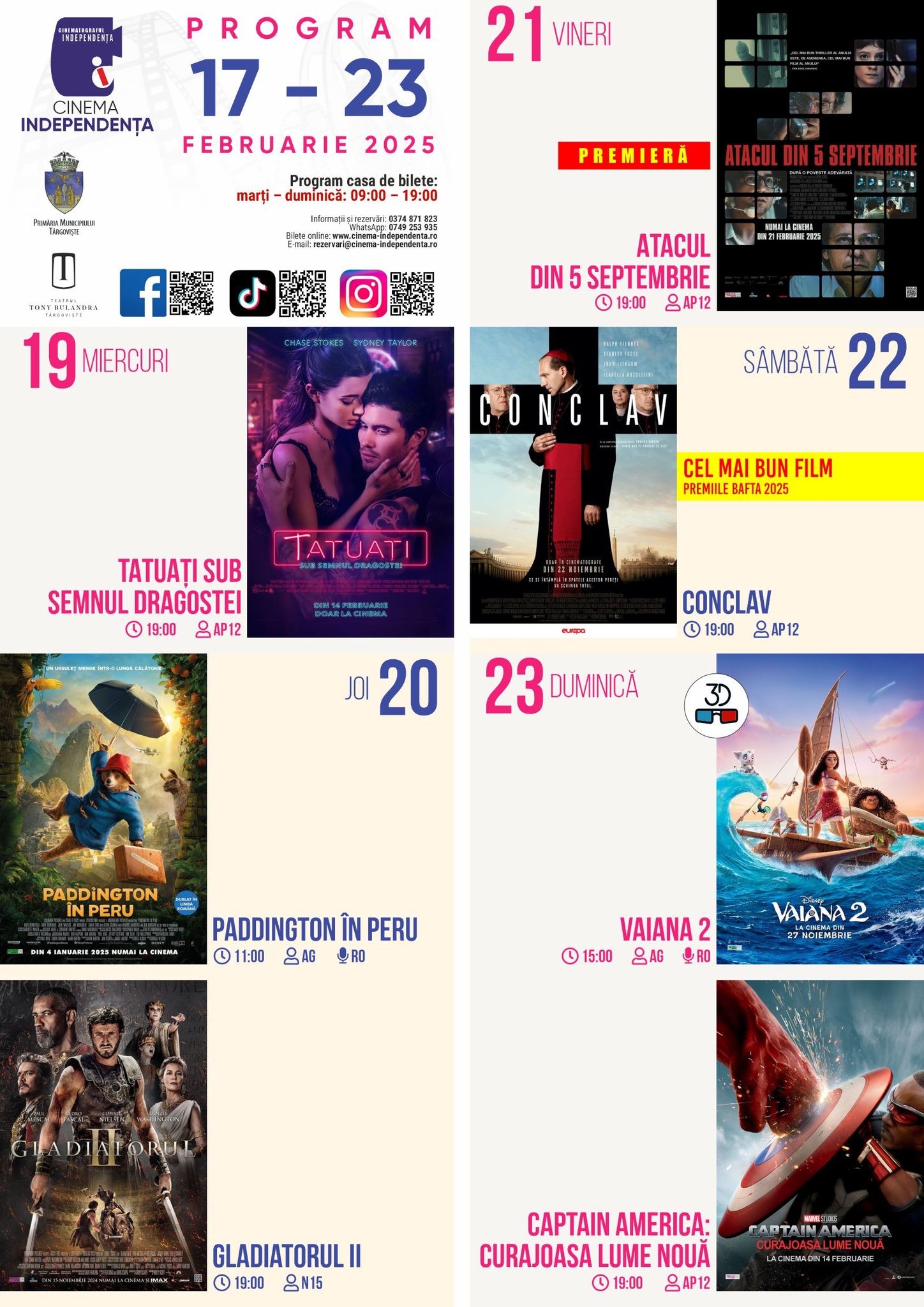 program cinema Independența