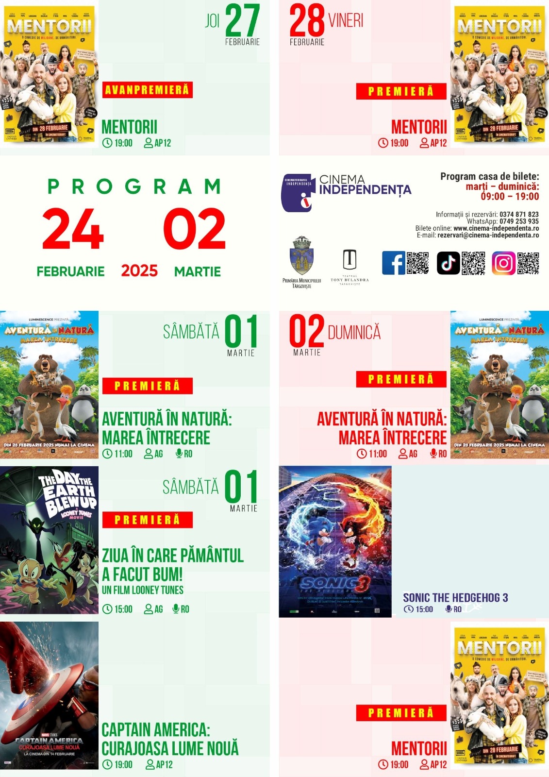 program cinema Independența