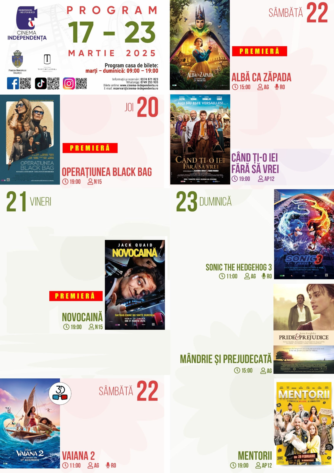 program cinema Independența