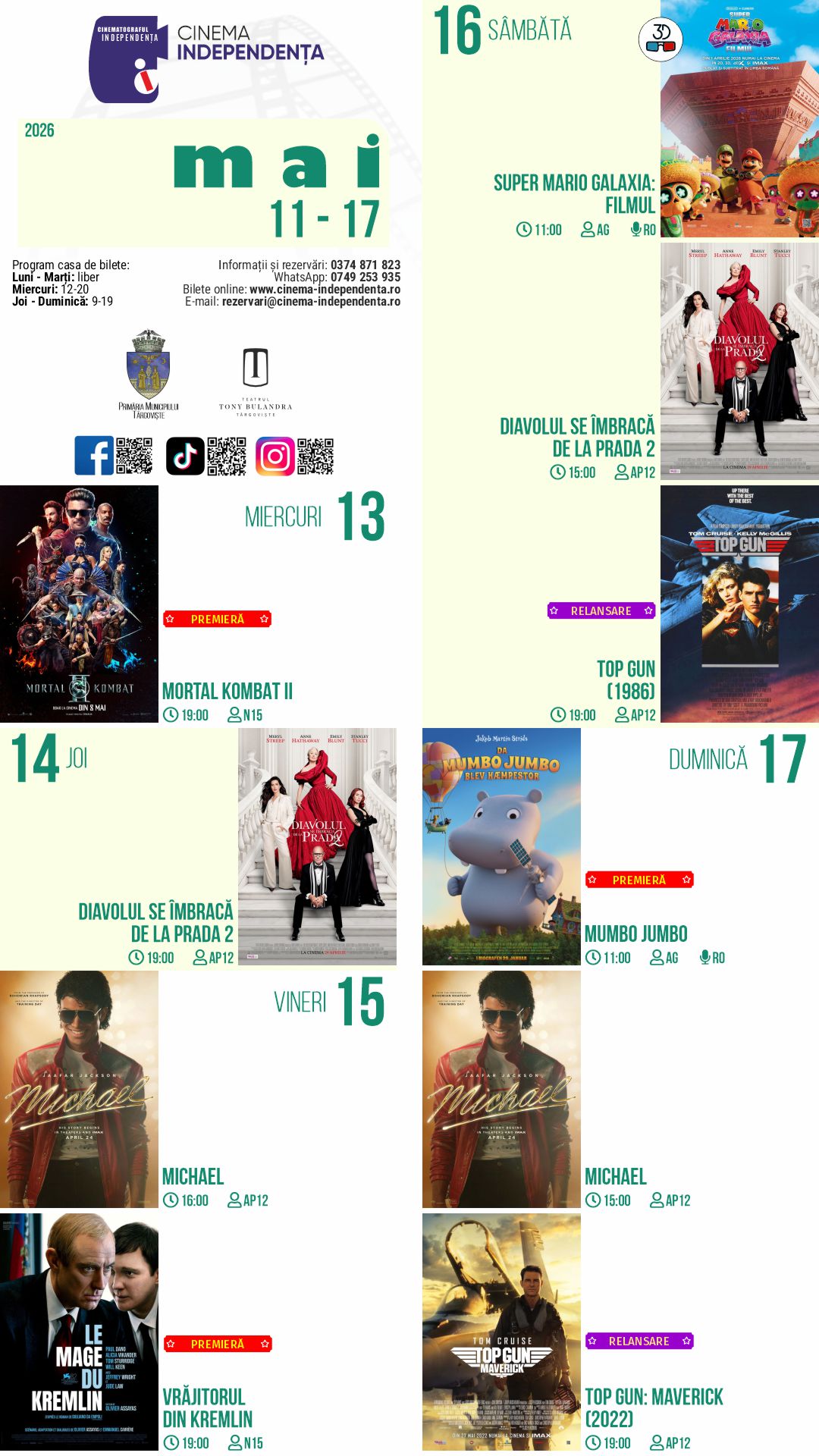 program cinema Independența