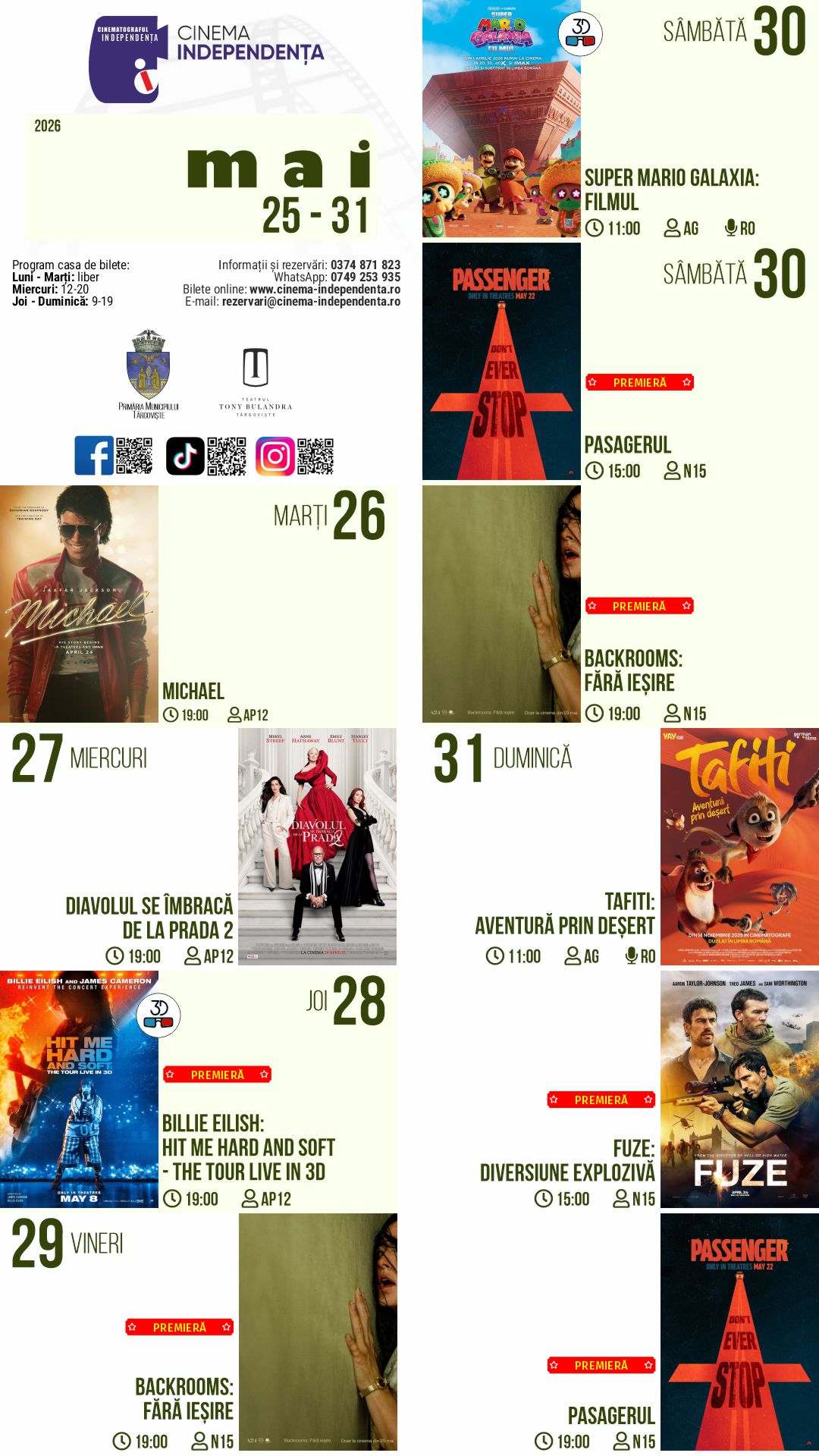 program cinema Independența